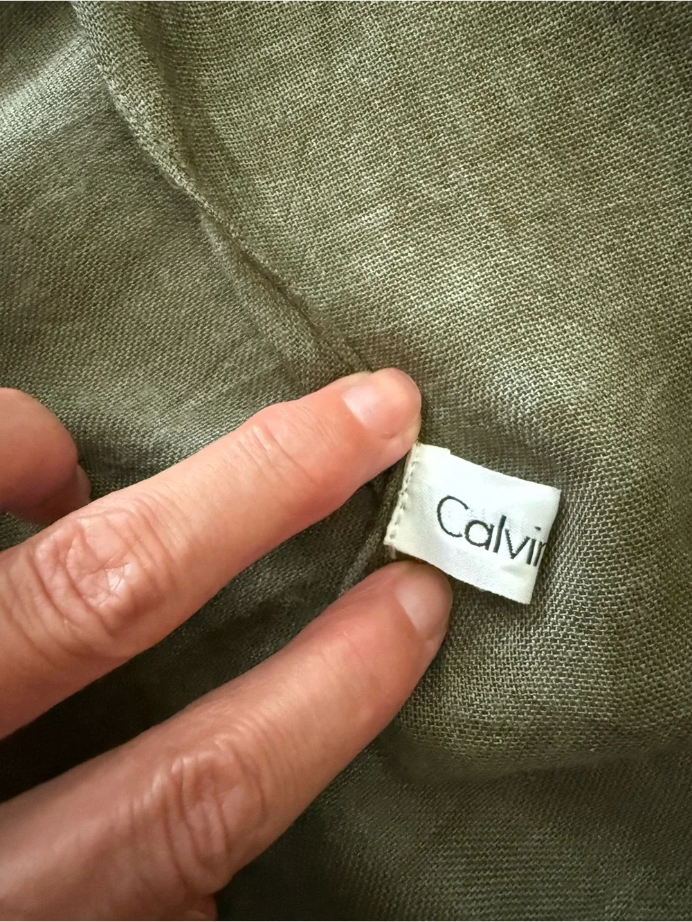 Calvin Klein Olive Green Graphic Sheer Scarf